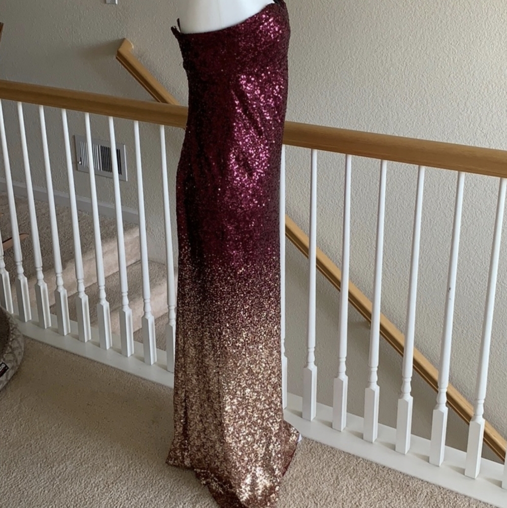 EUC Jump Apparel Burgundy Gold Ombre Sequin Strapless Dress Sz 5/6 - Picture 5 of 8